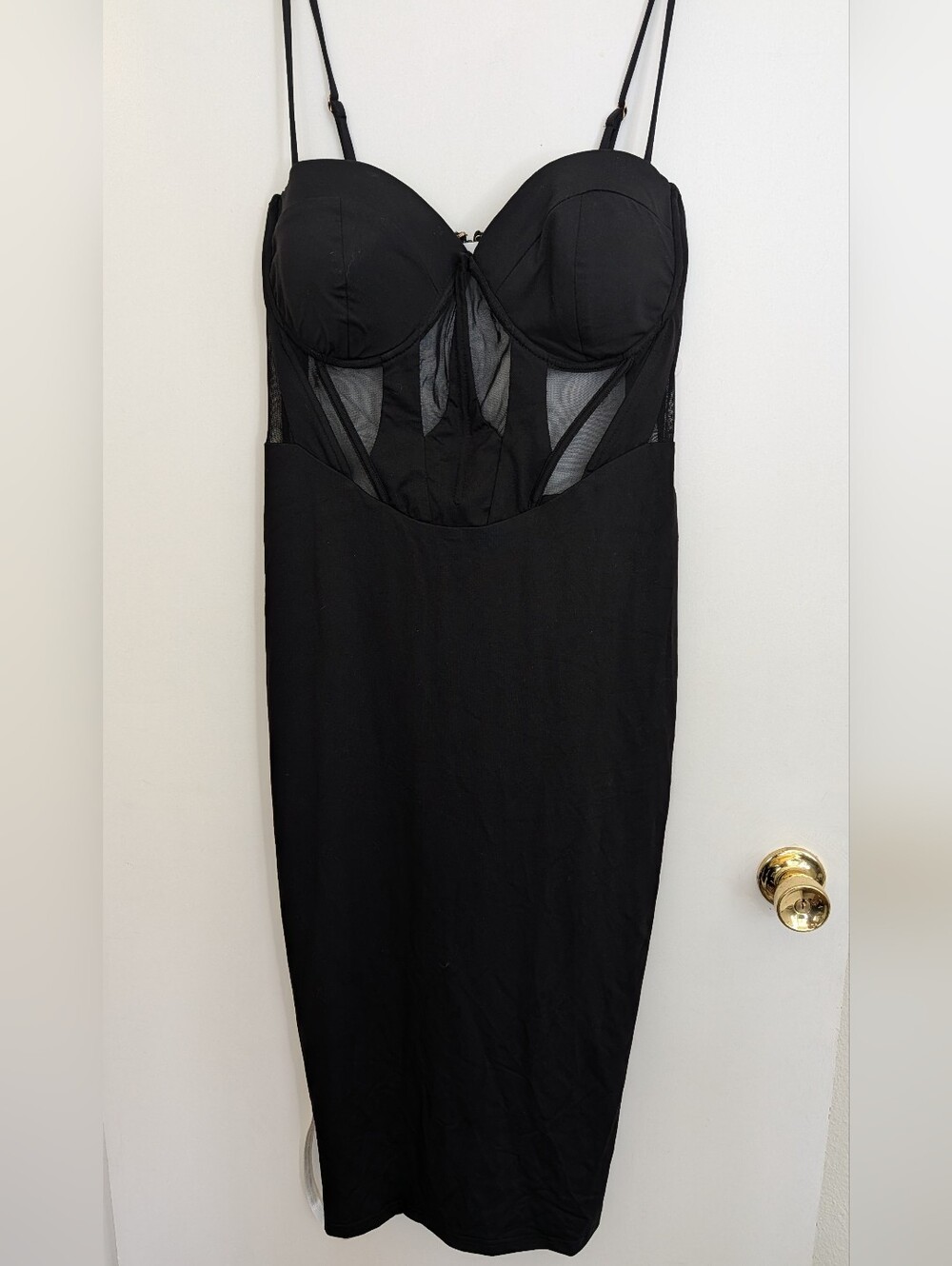 Club L London Black Mesh-Panel Bustier Slip Dress